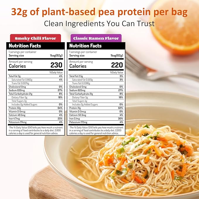 Healspot High Protein Instant Ramen Variety Pack, 6 Pack Non Fried Ramen Broth, 32g Plant Based Protein, Low Fat, Low Carb, Non GMO, Keto Friendly & Plant Based (Smoky-Beef,Classic-Pork)
