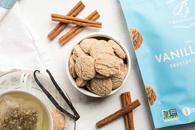 Bakeology Vegan Cookies- Vanilla Chai Gluten Free Crunchy Mini Cookie Bites, Dairy Free, Non-GMO, 0g Trans Fat, Plant Based Dessert Sweets, Made with Coconut Oil & Pure Ingredients