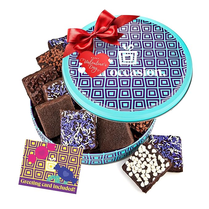 On Occasion Chocolate Brownies Individually Wrapped – Fudge Dessert Valentine's Day Brownies Gift Basket – Gourmet Fresh Baked Treats – Premium Bakery Selection for Valentines Day for Men and Women (8 Count)