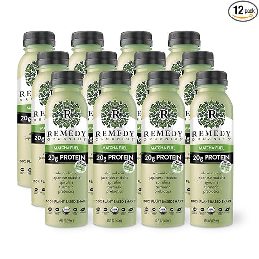 Remedy Organics Matcha Fuel 12-Pack | Plant Based 20g Protein Shakes, Ready to Drink | USDA Organic, Gluten Free, Dairy Free, Soy Free