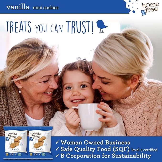 Homefree Mini Vanilla Cookies, Gluten Free, Nut Free, Vegan, Individually Wrapped Packs, School Safe and Allergy Friendly Snack, 1.1 oz. (Pack of 64)