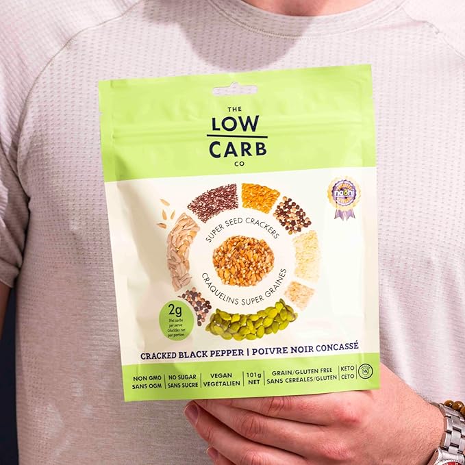 Super Seed Crackers, Gluten Free & Keto Friendly Healthy Snacks, Vegan, Zero Sugar, Paleo & Diabetic Friendly, Nut Free, 20g High Protein, 18g High Fiber, 3.56oz Each, 4-Pack, Cracked Black Pepper