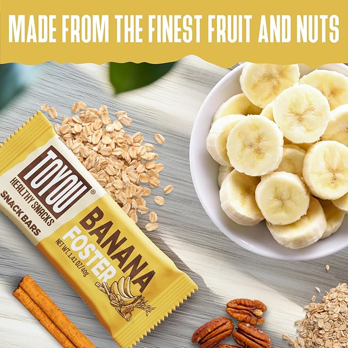 ToYou Gluten Free Chewy Fruit and Nut Bars - Healthy Protein Snacks | Banana Foster - 1.41 Ounce (Pack of 12) | Soft Chewy, Fiber-Packed Granola Bars for Adults and Kids, Made with Natural Ingredients