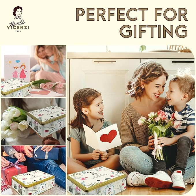 Pasticceria Matilde Vicenzi 5 O'Clock Tea Time Cookie Assortment Gift Tin - Butter Pastries, Chocolate & Vanilla Filled Gourmet Cookies - Bakery Snacks Made in Italy for Gifting - 13.76oz (390g)