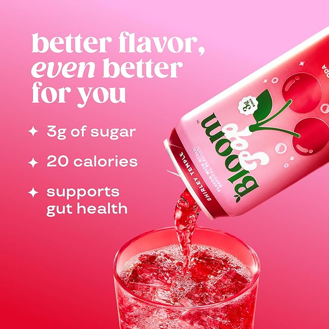 Bloom Pop Prebiotic Soda 12 Pack, Shirley Temple Flavor, 12oz Cans | Prebiotic Soda for Gut Health, Low Calorie Soda, No Caffeine, Healthy Soft Drink Alternative