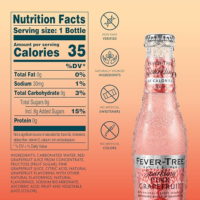 Fever-Tree Sparkling Pink Grapefruit – Premium Soda Mixer for Cocktails and Mocktails, 6.8 fl oz Bottles, Pack of 24 – Naturally Sourced, Non-GMO