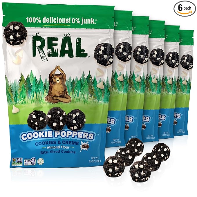REAL Cookies and Creme Mini Cookie Poppers – Bite-sized Gluten Free Semi Soft Baked – Dairy Free, Vegan, Kosher, Paleo – Delicious Cookies and Creme (4.5 oz, 6 Pack)