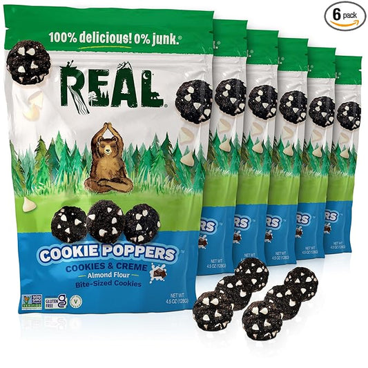 REAL Cookies and Creme Mini Cookie Poppers – Bite-sized Gluten Free Semi Soft Baked – Dairy Free, Vegan, Kosher, Paleo – Delicious Cookies and Creme (4.5 oz, 6 Pack)