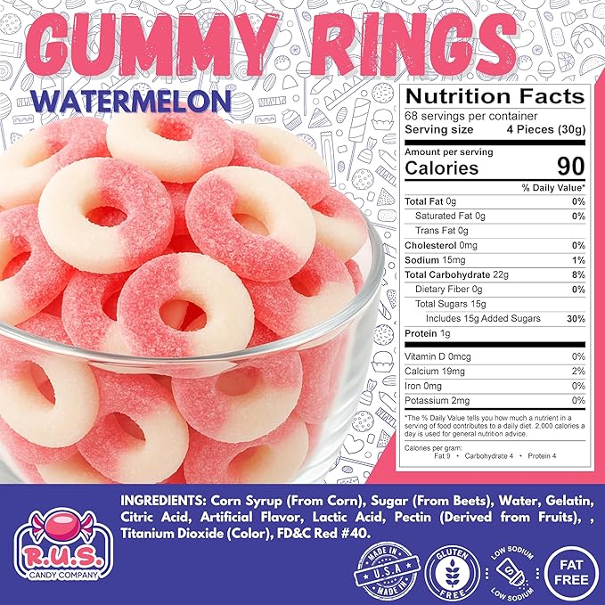 Pink Watermelon Ring Gummies 4.5 lbs Bulk Bag – Fruity Gummy Candy – Fresh, Soft & Chewy – Party, Snack, Candy Buffet – by RUS Candy Company (Pink Watermelon)