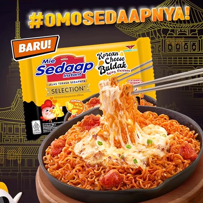 Mi Sedaap Korean Cheese Buldak Spicy Chicken Instant Noodles (Pack of 10)