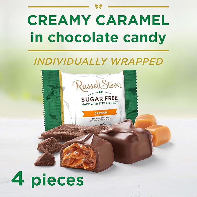RUSSELL STOVER Sugar Free Caramel in Chocolate Candy, 2 oz. bag (Pack of 10)