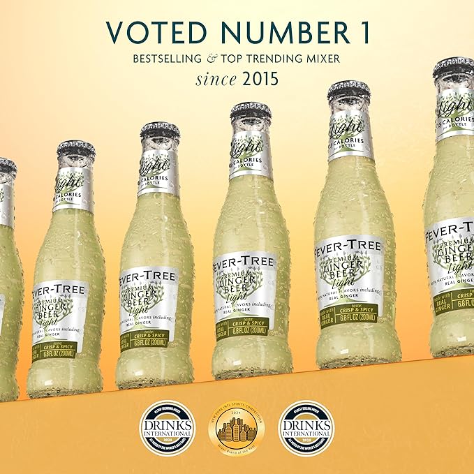 Fever-Tree Light Ginger Beer, 6.8 fl oz (24 Bottles) Lower in Calories, No Artificial Sweeteners, Flavorings or Preservatives