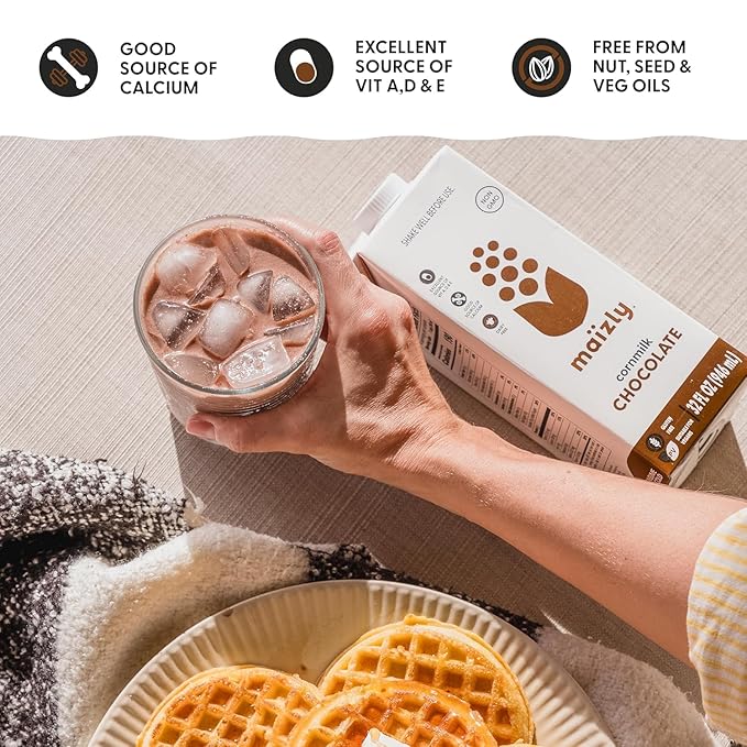 Maizly Chocolate Corn Milk 16 fl oz x 2 | Dairy‑Free, Gluten‑Free, Allergen‑Free Chocolate Milk Alternative Made From Non‑GMO Corn | Added Vitamins A, D, E & Calcium | Creamy Cocoa Flavor for Drinks & Recipes