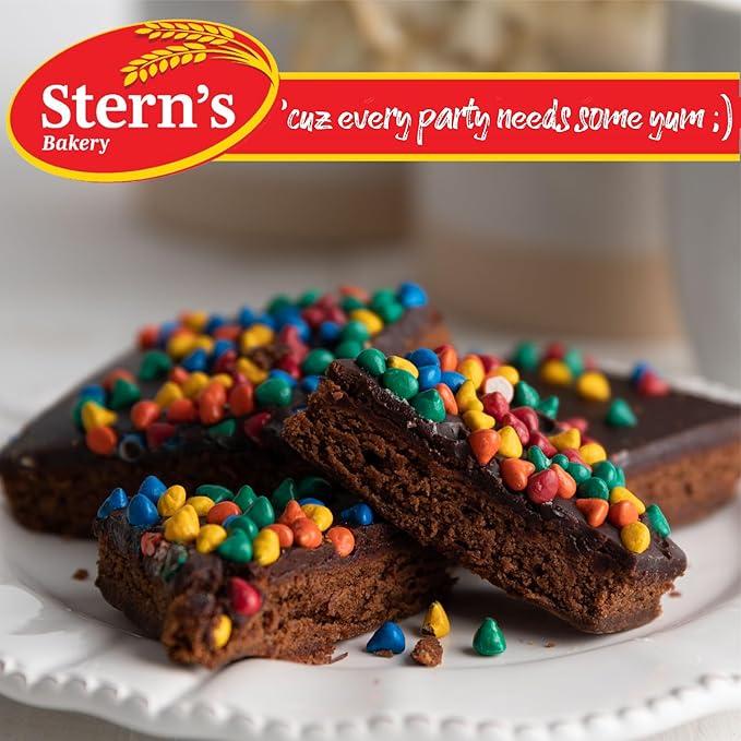 Brownies Gift Basket | Chocolate Brownies Individually Wrapped [9 Count] Topped with Rainbow Candy Chips | Birthday Snacks | Food Gifts for Men, Women | Kosher, Dairy & Nut Free | Stern’s Bakery