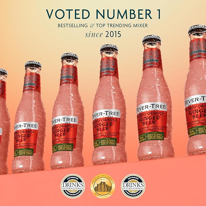 Fever-Tree Blood Orange Ginger Beer – Premium Mixer for Cocktails and Mocktails, 6.8 fl oz Bottles, Pack of 24 – Naturally Sourced, Non-GMO