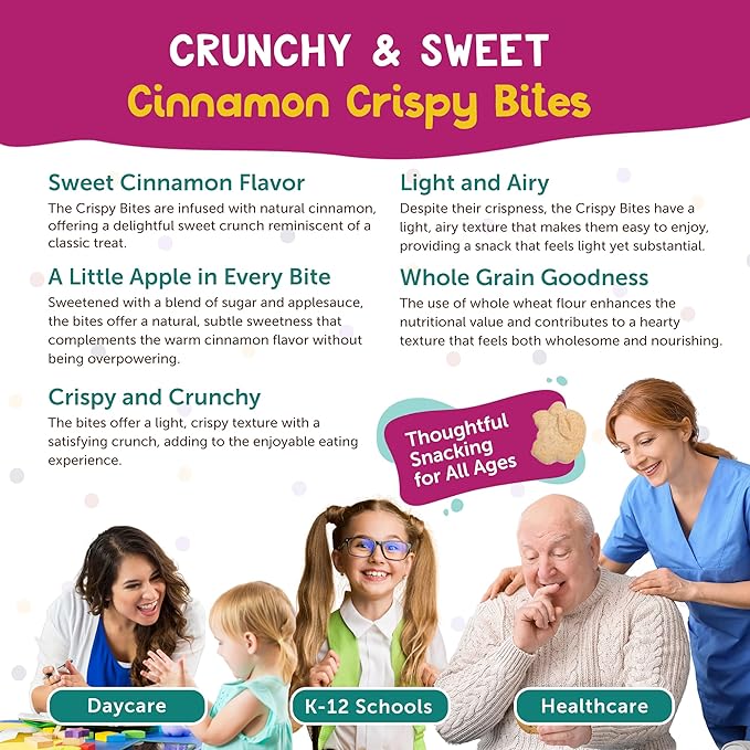 Appleways Whole Grain Cinnamon Crispy Bites, All-Natural Individually Wrapped Cinnamon Best Snacks for Classroom, Made in USA, 108 Count, 1 Oz