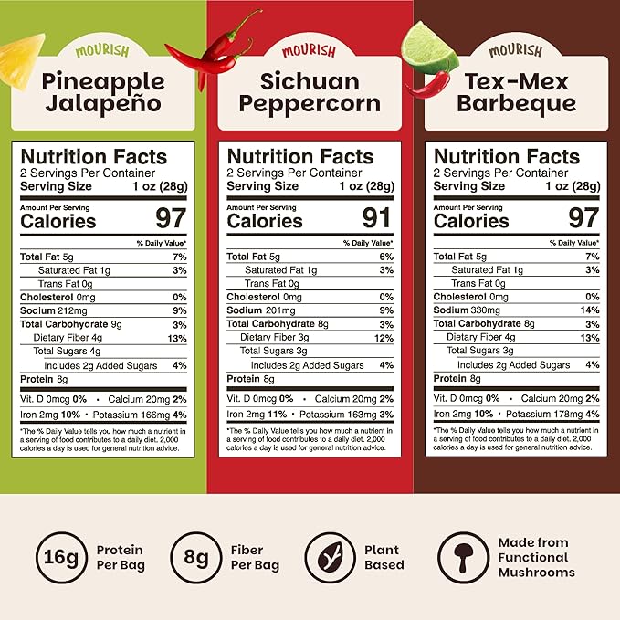 Mourish Vegan Mushroom Bites Six Senses Discovery Sampler, 6 Pack (2 oz), Good Source of Protein and Fiber, Plant Based Meat Jerky, Meatless Healthy Snacks for Hiking, Work, Travel & School