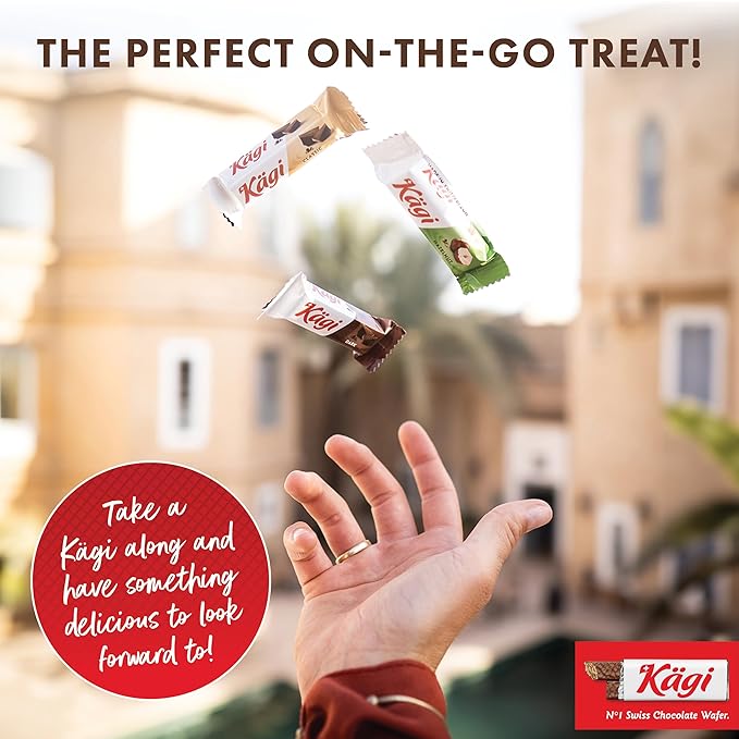 Swiss Chocolate Covered Wafers Variety Pack by Kägi, Crispy Coated Dessert Snacks, Premium Individually Wrapped Treats, Gift Bag, Classic, Dark, and Hazelnut Flavors, 3 pack of 125g Bags