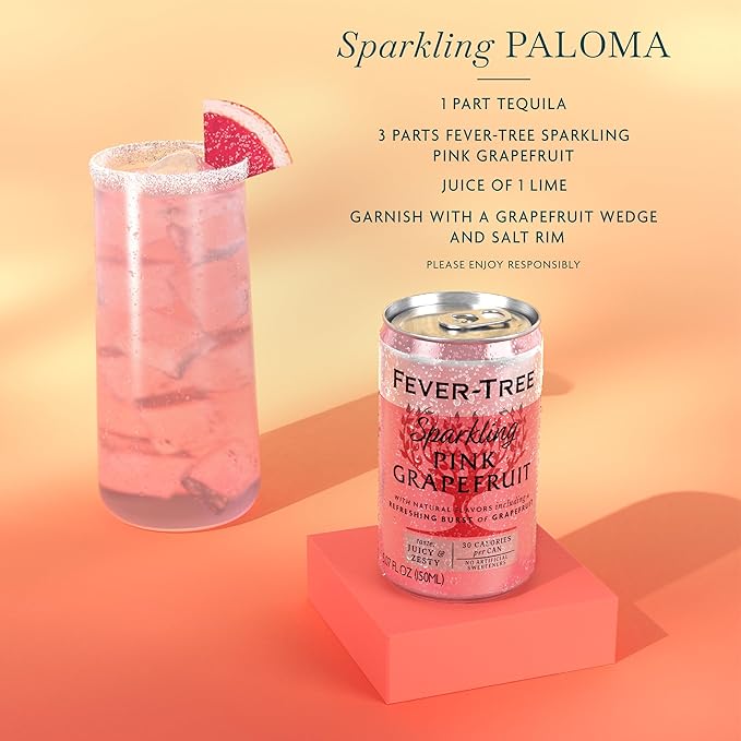 Fever-Tree Sparkling Pink Grapefruit – Premium Soda Mixer for Cocktails and Mocktails, 5.1 fl oz Cans, Pack of 24 – Naturally Sourced, Non-GMO