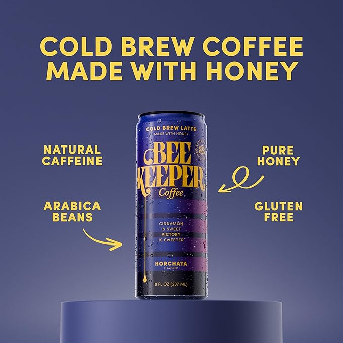Beekeeper Horchata Latte Cold Brew Coffee Drinks with Oregon Honey | 12 Pack Refreshing Iced Coffee - Unsweetened & Strong Arabica Brew, 8 fl oz Ready-to-Drink Can - 180mg Natural Caffeine