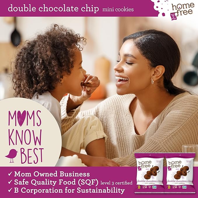 Homefree Treats You Can Trust Gluten Free Mini Cookies, Single Serve, Double Chocolate Chip, 0.95 Ounce (Pack of 30)