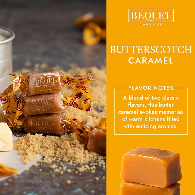 Béquet Caramel - Butterscotch Gourmet Candy - Candy Individually Wrapped - Made in Montana - Kosher (Star D) and Gluten Free - 24 Ounce Resealable Pouch