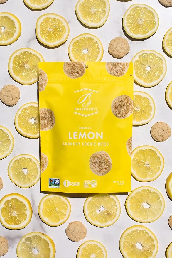 Bakeology Gluten Free Cookies - Lemon Crunchy Mini Vegan Lemon Cookies - Gluten Free Dairy Free Snacks - Enjoy Plant Based Dessert Sweets - Made with Coconut Oil and Pure Ingredients