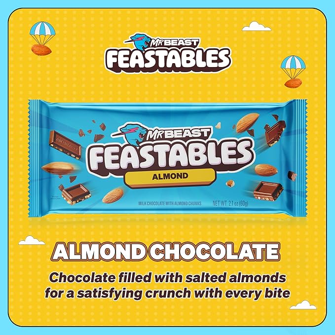 Feastables Almond Milk Chocolate KING Size Chocolate Bar, 2.1oz (60g), 10 count