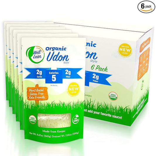 Well Lean Organic Udon, Premium Shirataki Konjac Udon, USDA Organic, 100% Plant Based, Keto Friendly, Zero Net Carb, Non-GMO, Ready to Eat, Low Calorie, Gluten Free, Vegan, Diet, 6 Pack, 57.1 oz…