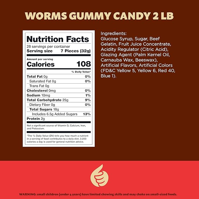 Gummy Worms | 2 Pound Bag | Gummy Candy Made with Real Fruit Juice | Chewy Candy in Assorted Fruit Flavors | Gummies for Buffets, Party Favors and Goody Bags