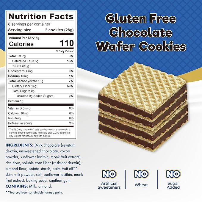 ChocZero Chocolate Wafer Cookies – Sugar Free, Keto Friendly, Low Carb Cookies with No Sugar Alcohols, Gluten Free & Individually Wrapped – 8 oz Box