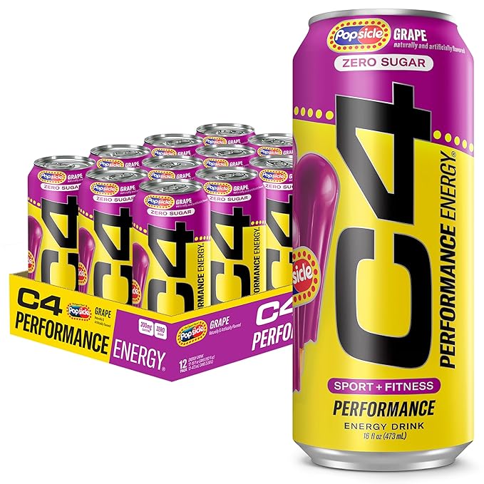 Cellucor C4 Energy Drink x Grape Popsicle, Carbonated Sugar Free Pre Workout Performance Drink with no Artificial Colors or Dyes, 16 Oz, Pack of 12 | Carbonated, Pre Workout, Performance Drink, no Artificial Colors, no Dyes