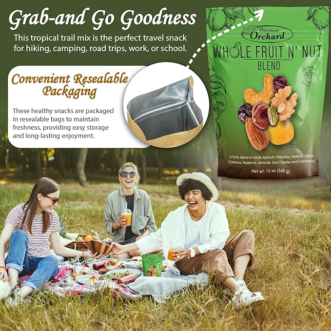 PREMIUM ORCHARD Whole Fruit N' Nut Blend - Deluxe Trail Mix Nuts | Heart Healthy Snacks for Adults and Kids | Fruit and Nut Trail Mix | Good Snack Mix