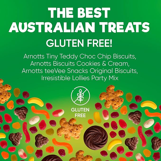 Gluten-Free Snack Box - Premium Assorted Cookies & Treats - Includes Simply Wize Party Mix, Tiny Teddy Choc Chip, TeeVee Snacks & More - Coeliac Friendly Gift (Pack of 4)