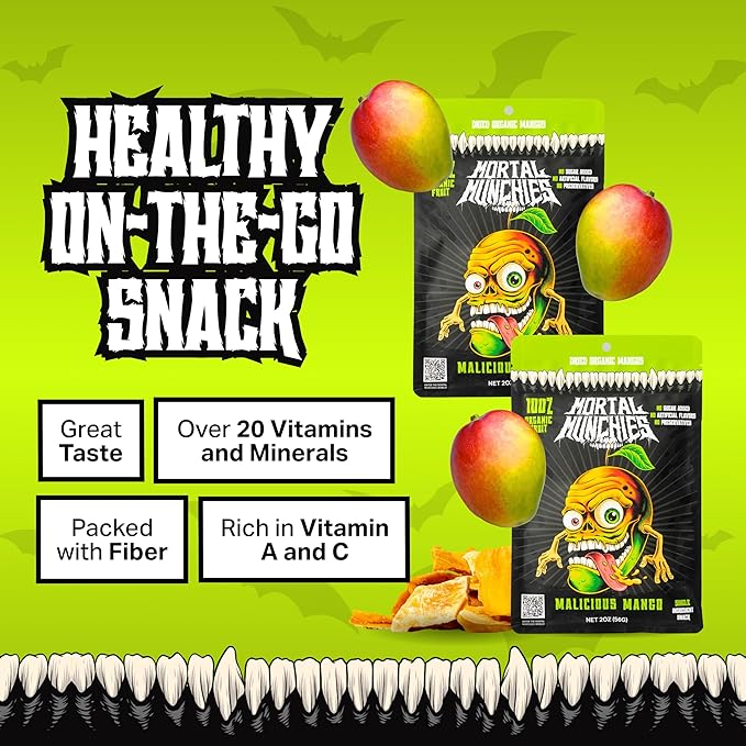 Mortal Munchies - Dried Fruit (6 Pack, 3 Oz) Real Fruit Snack, Sweet and Chewy, Rich in Potassium, Fat-Free On-the-Go Snacks, Healthy Snack for Adults, Non-GMO, No Added Sugar (Mango)
