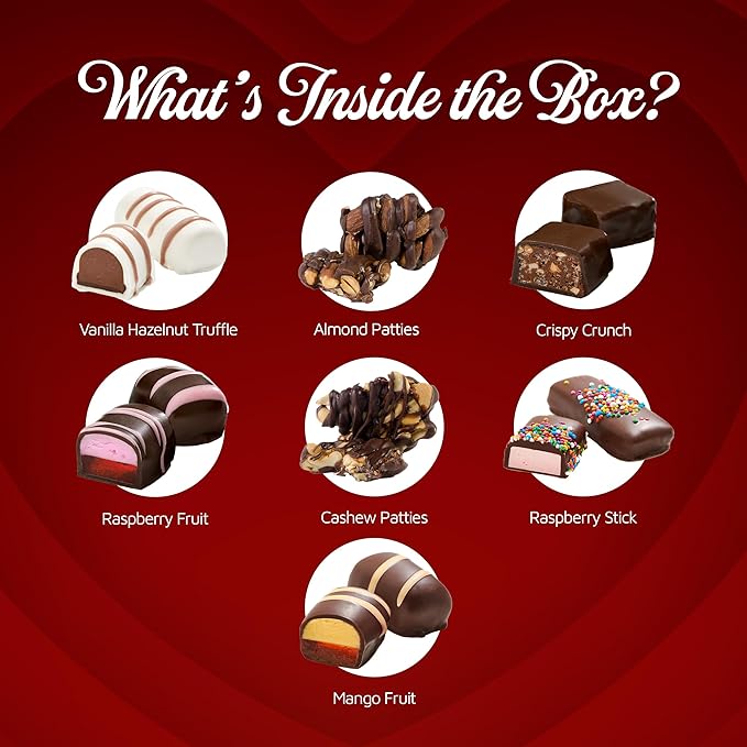Dark Chocolate Valentine's Gift Box - Fancy Gourmet Valentine Chocolates, Kosher & Dairy Free Crunchy, Creamy & Caramel Truffles Gift Assortment - Finest Valentines Day Chocolates, 28 oz