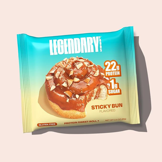 Legendary Foods Cinnamon Roll 22g Protein Bars – Gluten-Free, Low Carb Meal Option – Sweet Zero Sugar Snack, Keto-Friendly – 10-Pack High Protein Pre- or Post-Workout Nutrition Bars - Sticky Bun