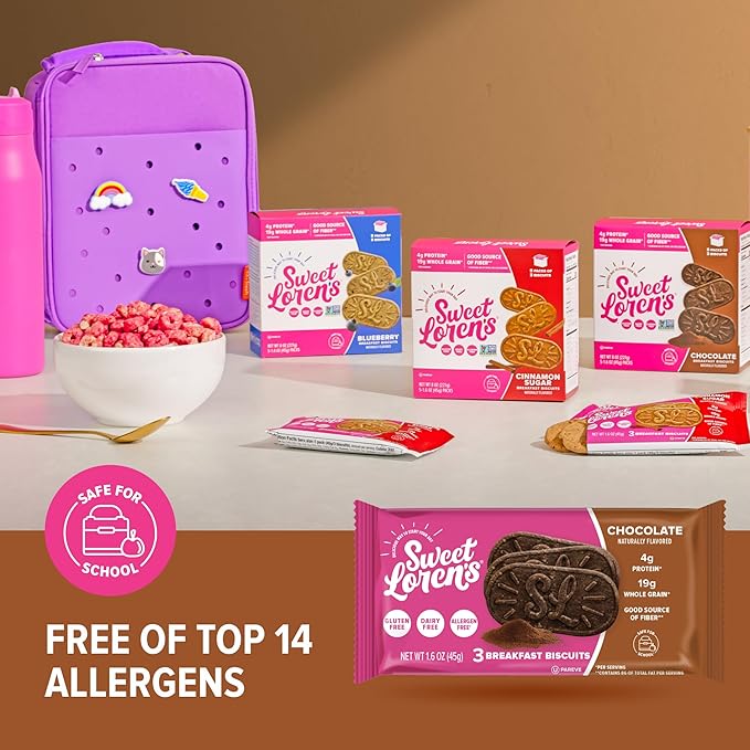 Sweet Loren's Vegan Breakfast Biscuits | Chocolate | 4g Protein, 19g Whole Grains | Plant Based, Gluten Free, Dairy Free, Nut Free Snacks | 6 Pack (30 Total Biscuits, 1.6 ounce each)