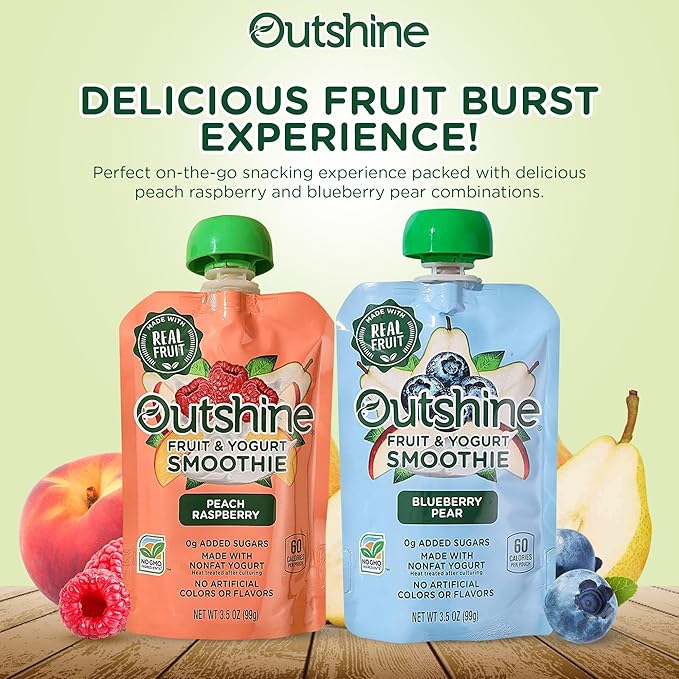 Outshine Fruit Smoothie Pouches Variety Pack - Ready-to-Drink Smoothies -Perfect for Kids and Adult On-the-Go -Fruit & Yogurt Pouches for Snacking - (24 Count)