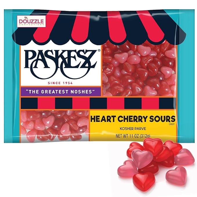 DOUzzle Valentines Day Sweet Treats, Cherry Sours Red & Pink Heart Candy, Original Chewy Candies (11oz, 1 Pack) Party Favor - Gluten & Nut Free, Kosher Parve