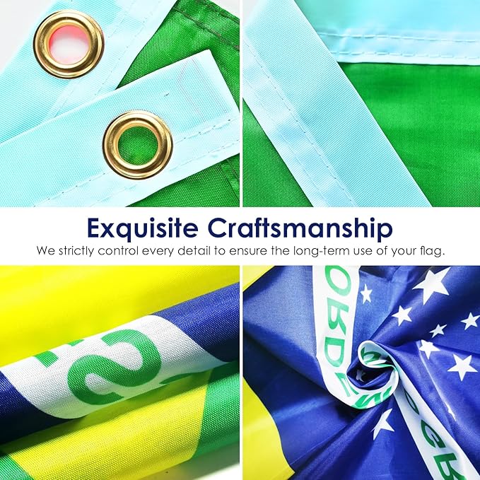 AhfuLife Brazil Flag 3x5 Ft, Large Brazilian Flags for Outside - Double Side with Brass Eyelets for Olympic Party Decorations, Soccer Party Decoration Bar Garden Street Decoration Indoor Outdoor