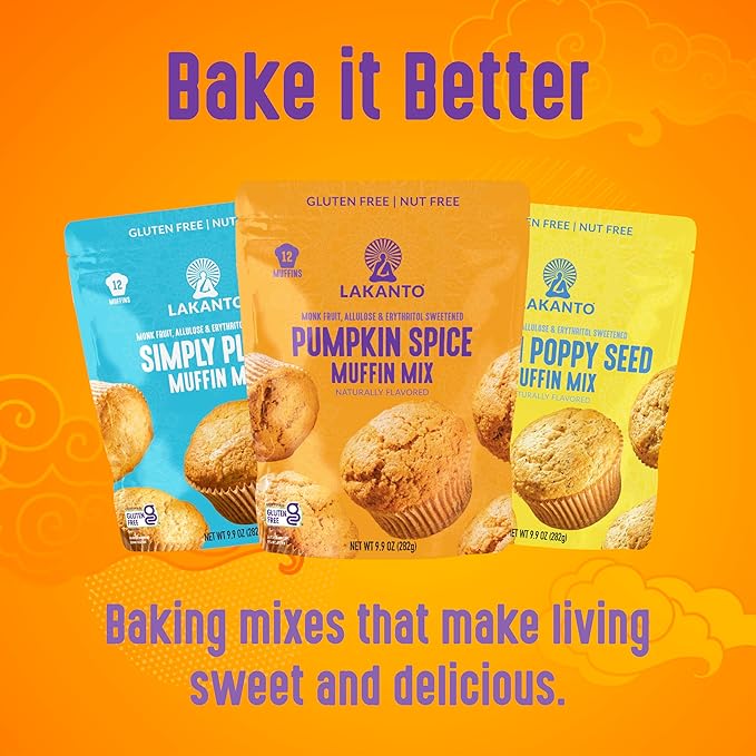 Lakanto Pumpkin Spice Muffin Mix - Gluten Free, Nut Free, Sweetened with Monk Fruit, Allulose, Erythritol, Pumpkin Spice Bread, Fluffy, Great Tasting, Easy to Bake (9.9 Oz)