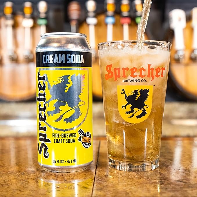 Sprecher Cream Soda Soda in 16 fl oz Cans (12 Pack), Fire-Brewed with Real Honey, Rich Vanilla Honey Flavor, Handcrafted, Caffeine-Free Gourmet Beverage