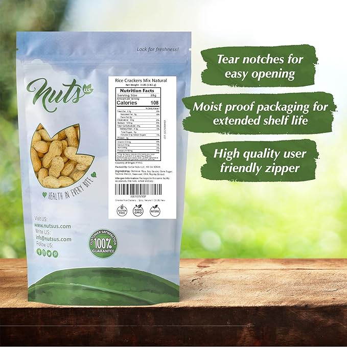 NUTS U.S. - Oriental Rice Crackers | No Artificial Colors or Flavors | Crunchy | Natural | Packed in a Resealable Bag (1 LB)