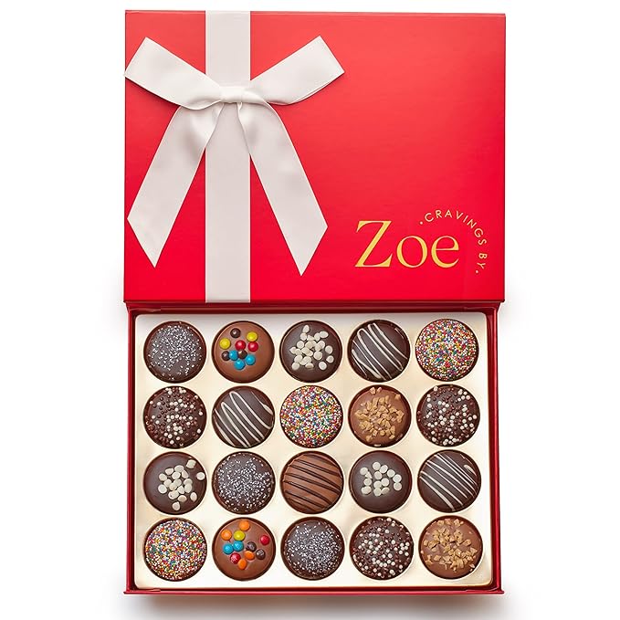 CRAVINGS BY ZOE Gourmet Chocolate Covered Cookies Gift Basket | 20 Count | Kosher Milk & Dark Belgian Chocolate Gourmet Food Gift Box | Birthday, Thank You, Candy Gifting Men Women Him Her Mom