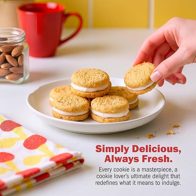 CHEF SANG! Creamy Sandwich Cookies | No Artificial Flavors or Preservatives | Real Almond Butter Cream Filling | Non-GMO | Individually Wrapped Cookies | 6oz (Pack of 2)