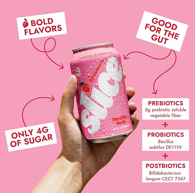 Slice Healthy Soda, Strawberry, Prebiotic & Probiotic Soda Pop, 5g Fiber, 35 calories, 12 fl oz 12 Pack