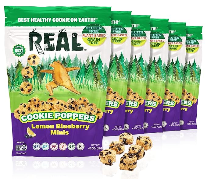 REAL Lemon Blueberry Mini Cookie Poppers – Bite-sized Gluten Free Semi Soft Baked Cookies – Dairy Free, Vegan, Kosher, Paleo – Delicious Mini Lemon Blueberry Cookies (4.5 oz, 6 Pack)
