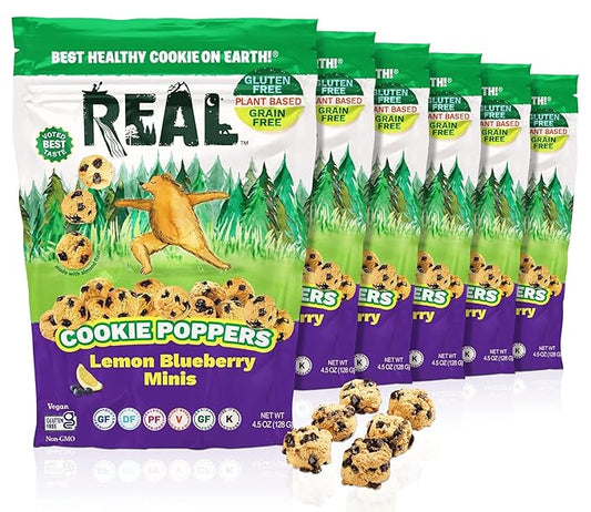 REAL Lemon Blueberry Mini Cookie Poppers – Bite-sized Gluten Free Semi Soft Baked Cookies – Dairy Free, Vegan, Kosher, Paleo – Delicious Mini Lemon Blueberry Cookies (4.5 oz, 6 Pack)
