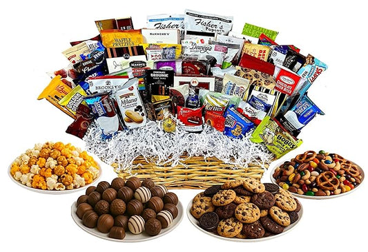 Handcrafted Gift Basket with Chocolates, Cookies, Snacks & Candy. Perfect for Birthdays, Sympathy, Holidays, Clients & Thank You Gifts (Platinum Plus: $174.99, Sympathy)